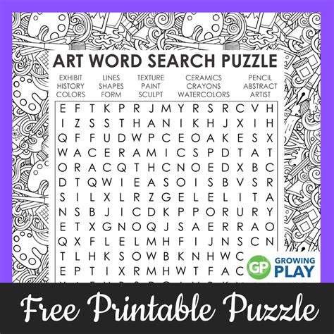 Art Word Search Printable Puzzle Free Growing Play Worksheets Library