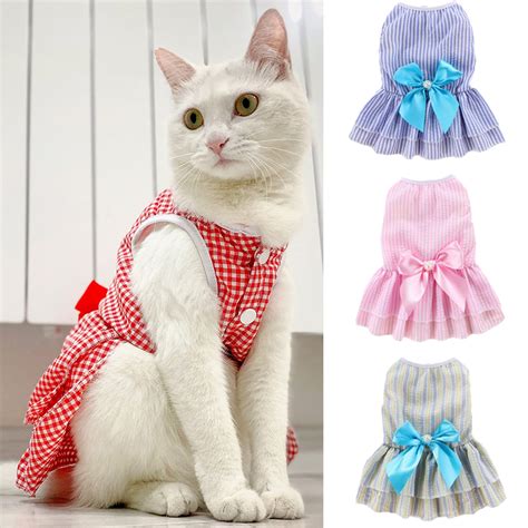 Cat Puppy Princess Dress Summer Pet Clothes Striped Plaid Dresses With