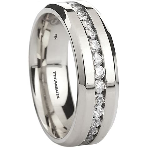 Mens Titanium Cubic Zirconia Wedding Ring