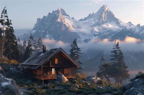 Premium Photo A Cozy Cabin Nestled In The Mountains