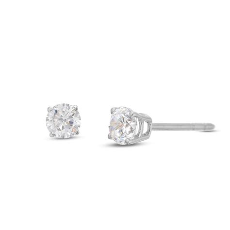 Diamond Solitaire Stud Earrings 38 Ct Tw Round Cut 14k White Gold J