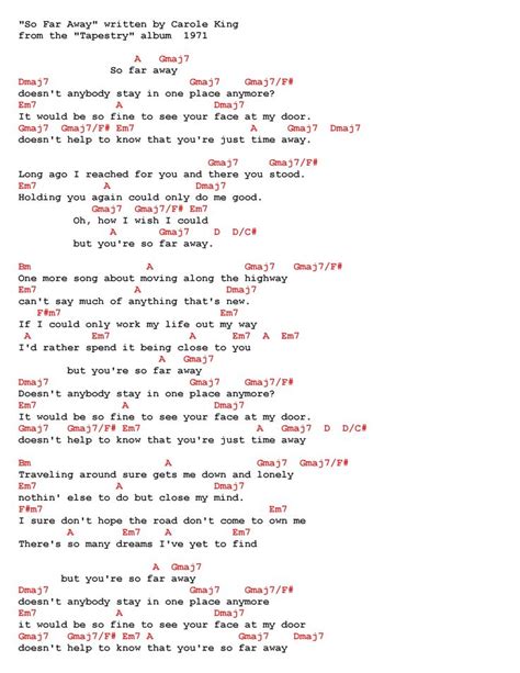 So Far Away By Carole King Guitar Chords For Songs Song Lyrics And