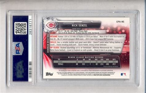 Nick Senzel Bowman Chrome St Auto Autograph Rookie Rc Psa Gem