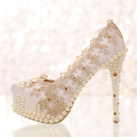 Champagne Color Rhinestone Lace Bridal Shoes Ultra High Heels Thin Heels Shoes Shallow Mouth