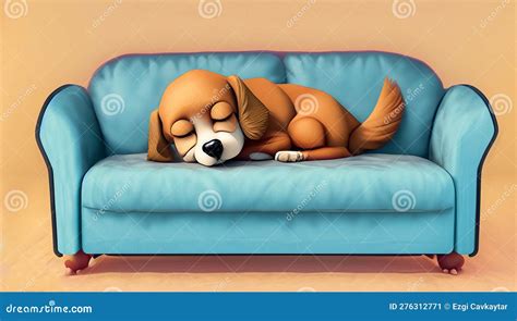 Cute Cartoon Dog Sleeping on a Couch, Generative Ai Stock Illustration ...