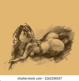 Lying Nude Sexy Woman Pencil Sketch Stock Illustration Shutterstock