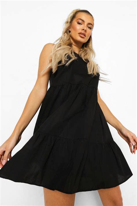 Cotton Tiered Smock Dress Boohoo Uk