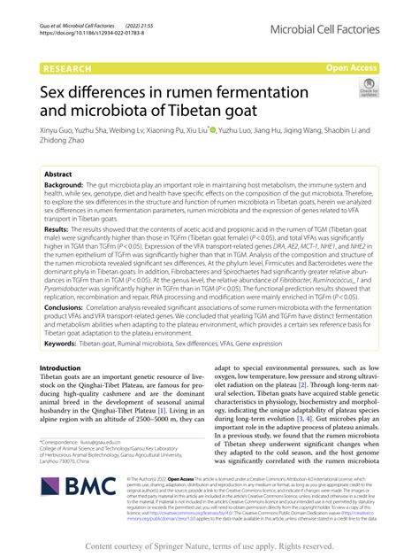 Pdf Sex Differences In Rumen Fermentation And Microbiota Of Tibetan Goat