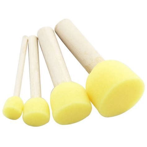 4pcs/Set Yellow Sponge Paint Brush Seal Sponge Brush Wooden Handle ...