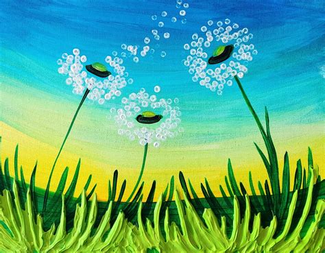 In Studio Paint Night 3D Spring Dandelions Acrylic Painting Fresh