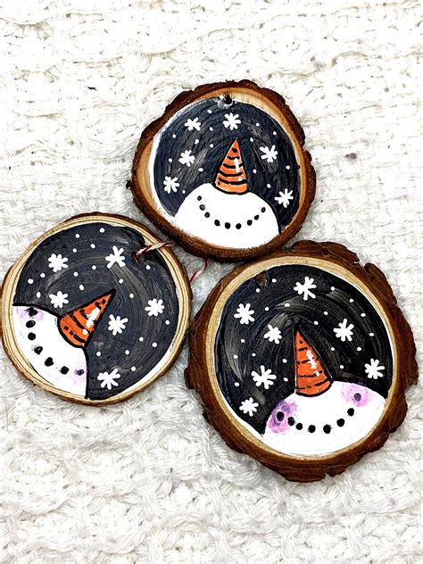 Snowman Woodslice Ornaments Etsy Canada Handmade Christmas Crafts