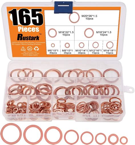 Amazon Rustark 165 Pcs Copper Washer Assortment 8 Size M6 M8 M10