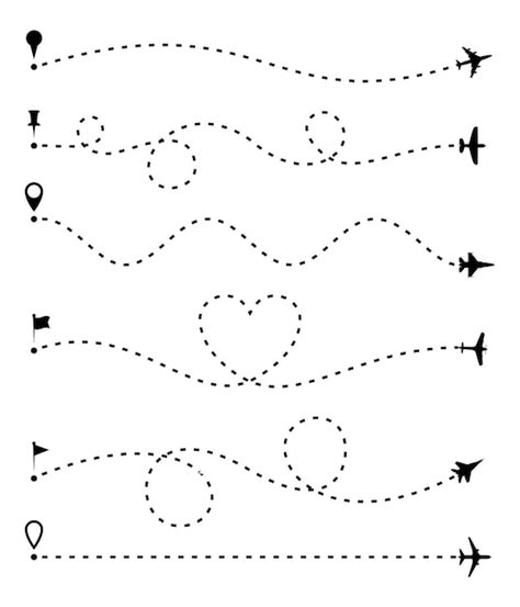 Premium Vector Airplane Route Set Dashed Line Trace And Plane Routes