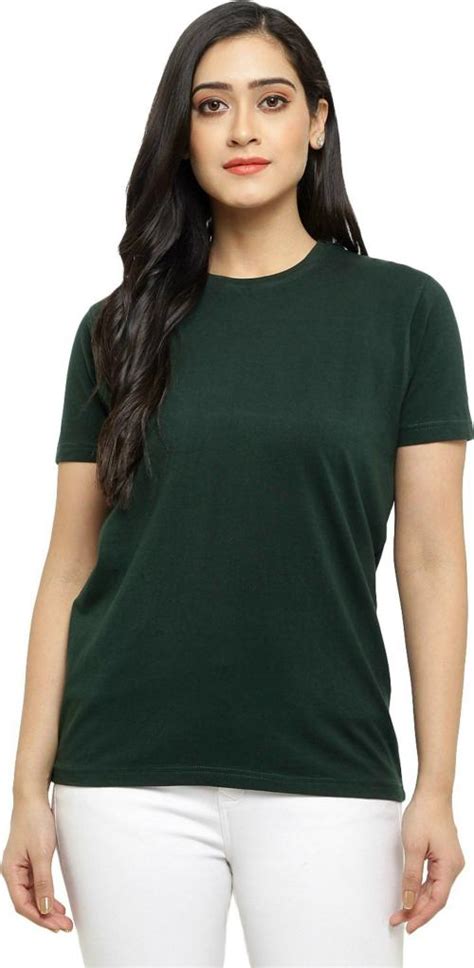 Buy Keshav Srushti Women Dark Green Solid Cotton Blend Round Neck T