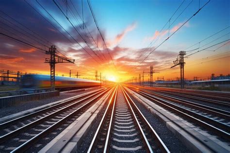 Premium Photo A Train Traveling Down Train Tracks At Sunset