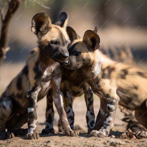 Premium AI Image | Two hyenas are sitting next to each other in the wild.