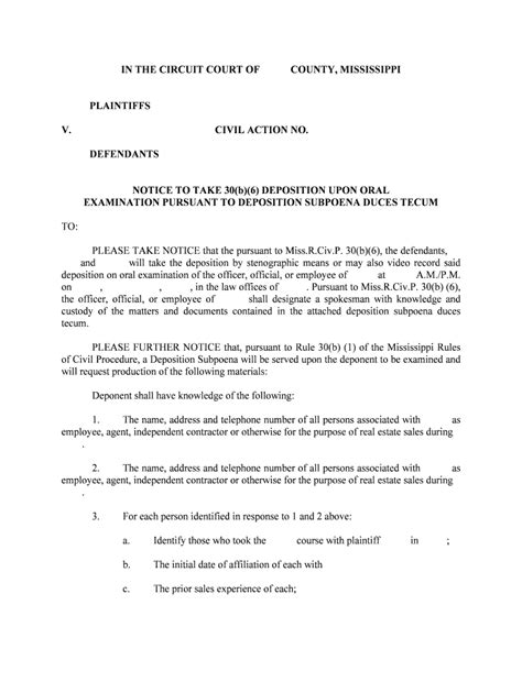 Notice To Take 30b6 Deposition Upon Oral Form Fill Out And Sign