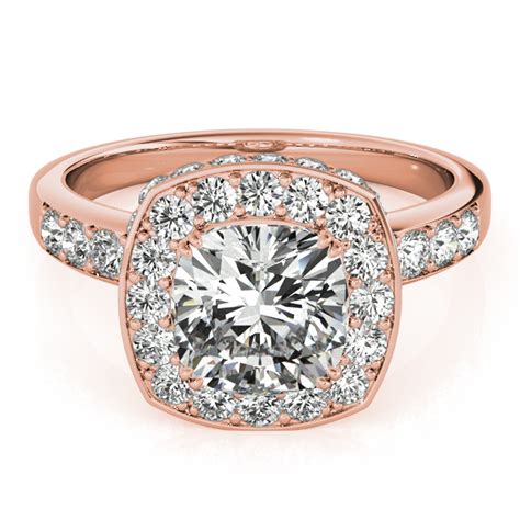 Cushion Cut Halo Diamond Engagement Ring 14k Rose Gold 134ct Ng1175