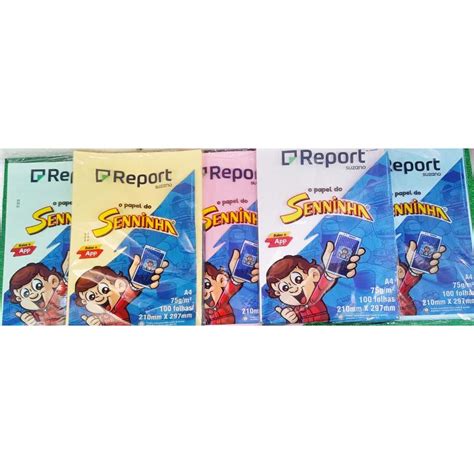 KIT Papel Report Senninha Multicores A4 75g 100 Folhas Sulfite