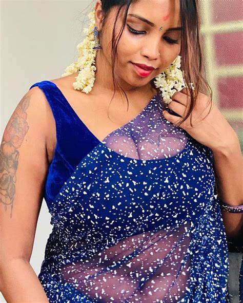 Actress Elakkiya Latest Hot Photos In Blue Saree Blue Saree Hottest