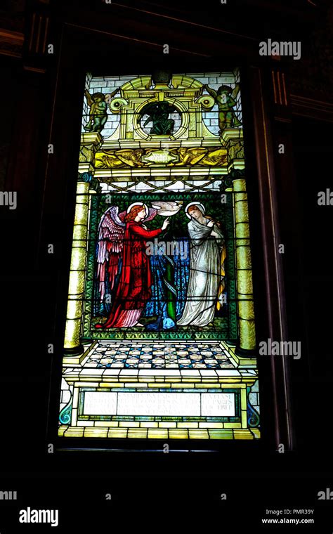 Angel Gabriel And Mary On The Stained Glass Window In The Chapel At Castle Howard North Yorkshire