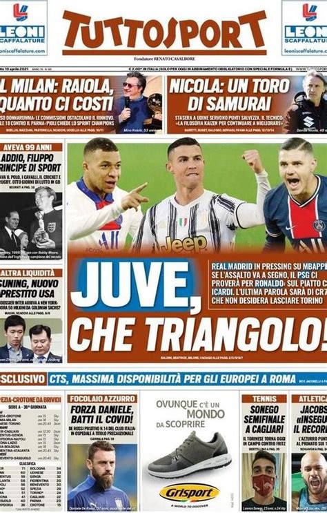 Tuttosport La Prima Pagina Di Oggi 10 Aprile 2021 Pianeta Milan