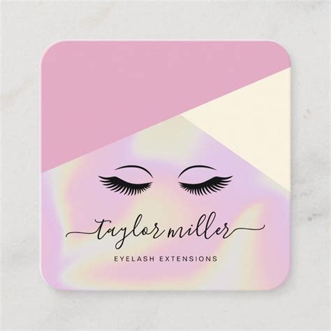 Modern Geometric Holographic Eyelash Extensions Square Business Card