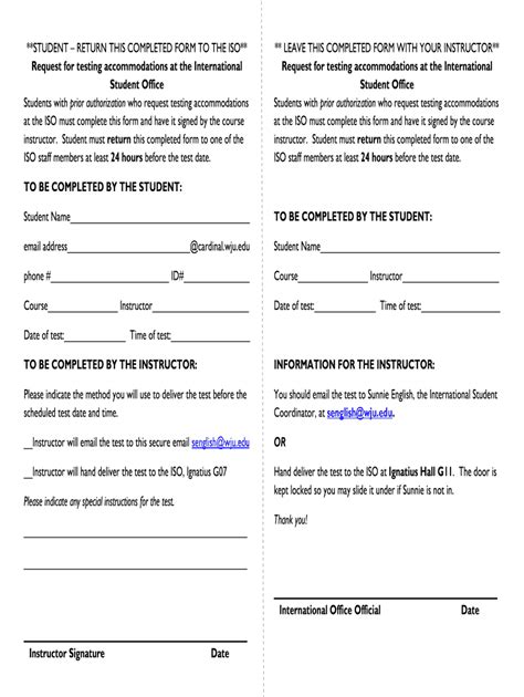 Fillable Online Wju Student Return This Completed Form To The Iso