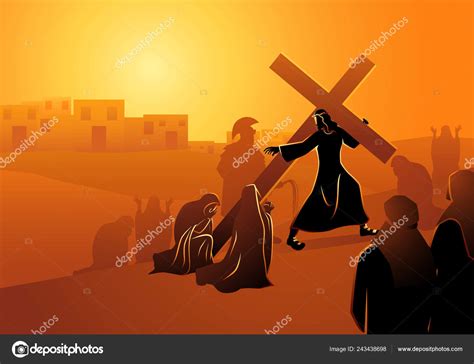 Biblical Vector Illustration Series Way Cross Stations Cross Eighth Station Stock Vector Image