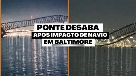 Aten O Momento Em Que Navio Atinge A Ponte Francis Scott Key Bridge