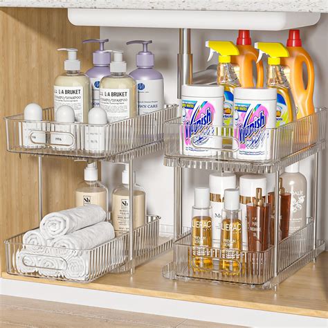 Amazon Delamu 2 Sets Of 2 Tier Clear Under Sink Organizers And