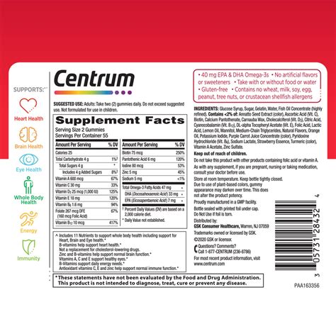 Centrum Multigummies Omega 3 Gummy Multivitamin For Adults Fruit 110 Count Buy Online In