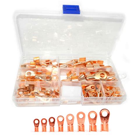 80pcs Open Barrel Wire Crimp Copper Ring Lug Terminals Assortment Set