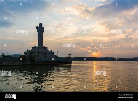 The Statue Of Buddha At Sunset On The Hussain Sagar Lake Hyderabad