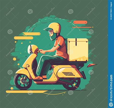 Food Delivery Man Riding Scooter Motorcycle Illustration Flat Style