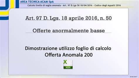 Calcolo Soglia Anomalia Basato Sull Importo Delle Offerte Art D