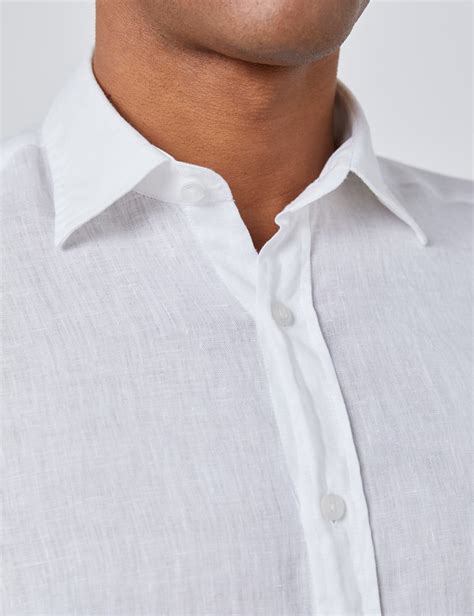 Mens White Tailored Fit Short Sleeve Linen Shirt Hawes Curtis