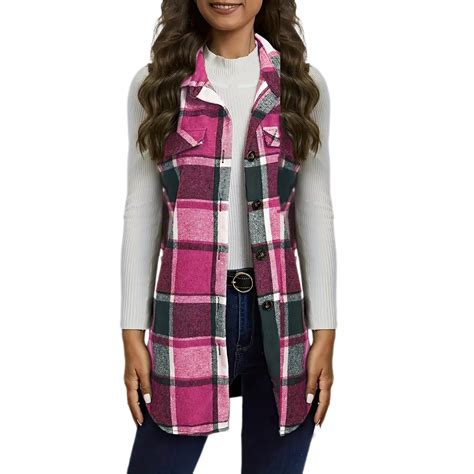 Clearance Uooqdmx Vest For Women Plaid Jacket For Woman Long Vest For