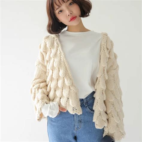 Meninas De Inverno Cardigan Solto Malha Puxar Femme Mulheres