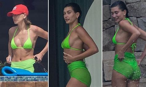 Hailey Bieber Shows Off Her Trim Figure In Lime Green Bikini During Girls Trip In Cabo Daily
