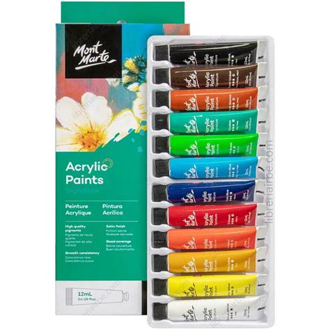 Pintura Acrílica Mont Marte Signature Set de 12 Colores en Tubos de 12