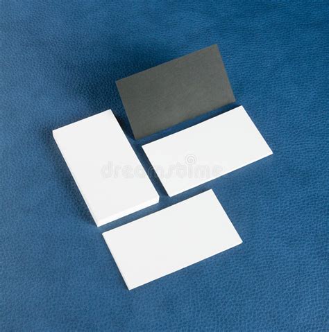 Blank Business Cards On Blue Leather Background Stock Photo Image Of