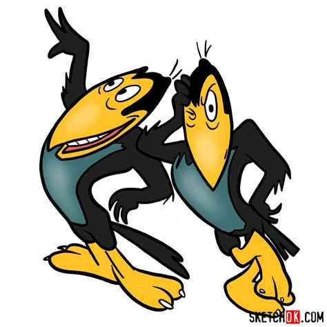 How to draw Heckle and Jeckle - Sketchok easy drawing guides