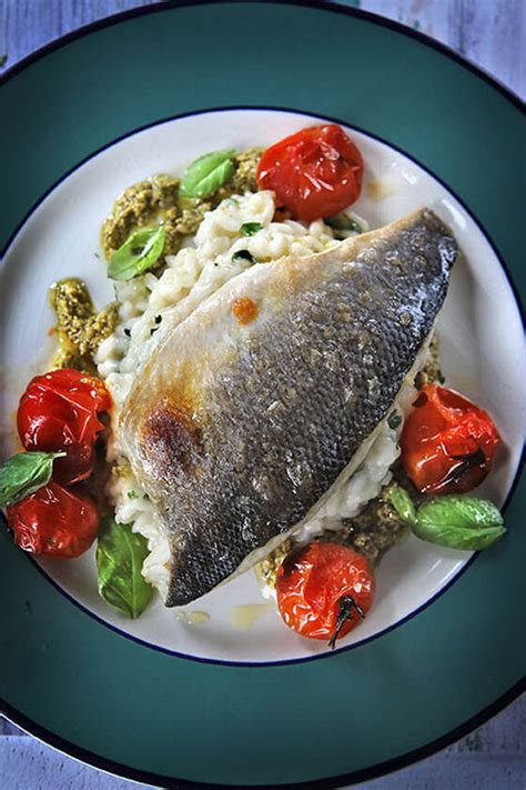 SEA BASS with HERB RISOTTO, ROAST TOMATOES & PESTO - THE GRUMPY COOK CLUB