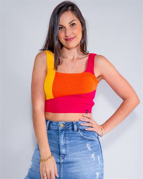 Blusa Tricot Atacado Cropped Feminina Revanche Victoria Laranja