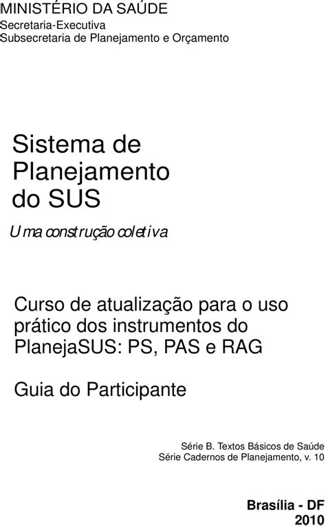 Planejamento Sistema De Planejamento Do Sus Curso De Atualiza O