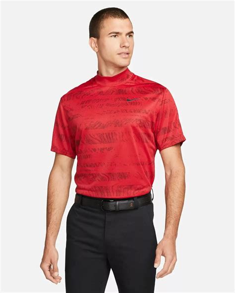 Nike Mens Dri Fit Adv Tiger Woods Mock Neck Golf Polo Red