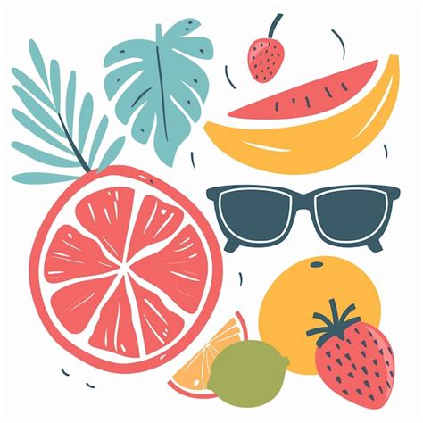 Fruits And Sunglasses Set Vector Illustration In Doodle Style Premium Ai Generated Vector