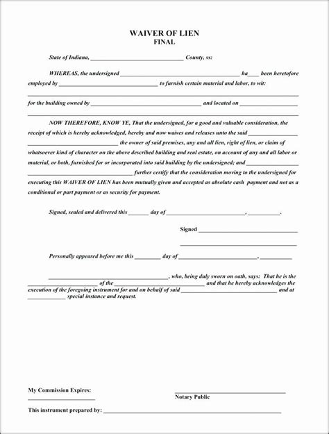 Printable Lien Waiver