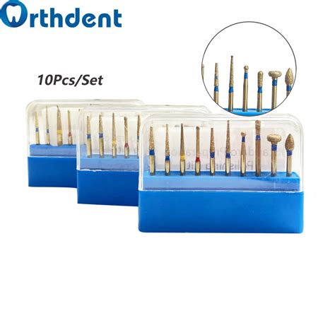 Orthdent 10pcs Set Dental Diamond Burs Drill Kit Orthodontic Gold